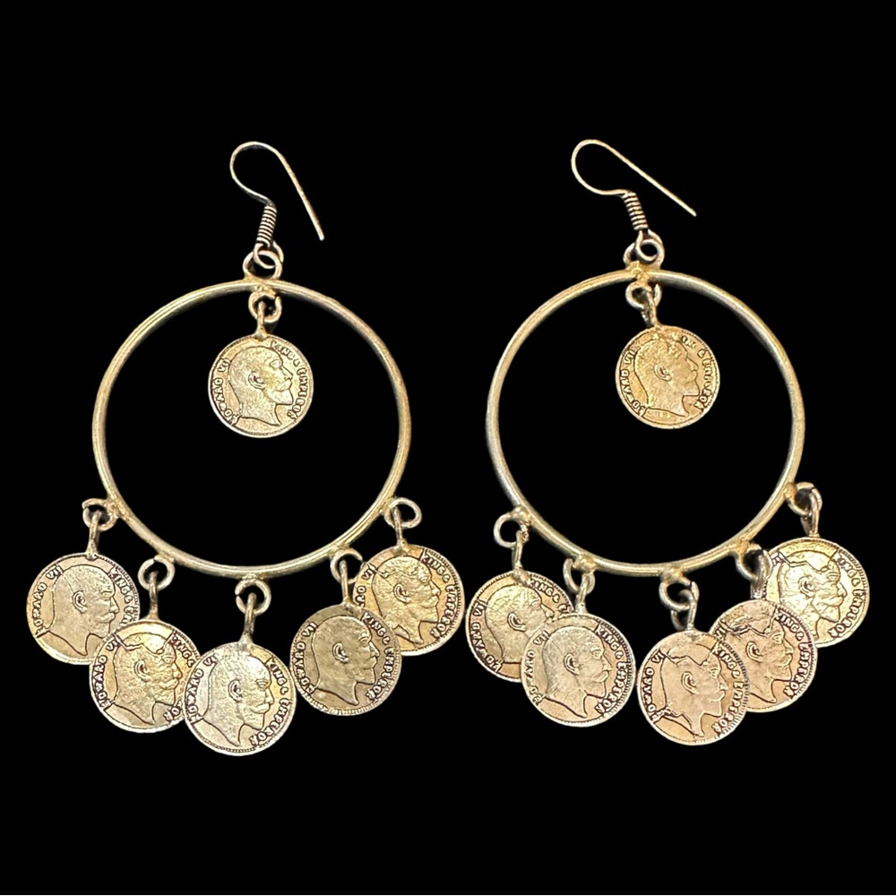 Vintage Inspired Gold Tone Coin Fringe Hoop Earrings India